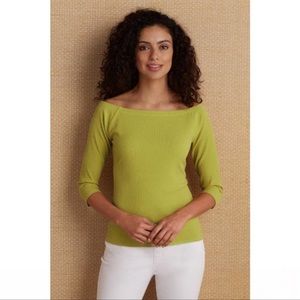 Soft Surroundings En Cote Off the Shoulder Ribbed Green Top Blouse R8